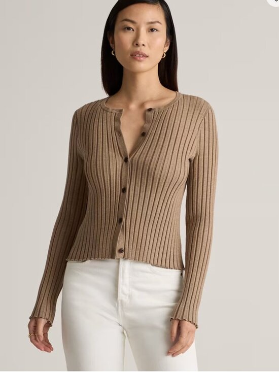 Quince Sweaters - Quince Women's Eco-Knit Cropped Rib Cardigan Warm Taupe Sz XL